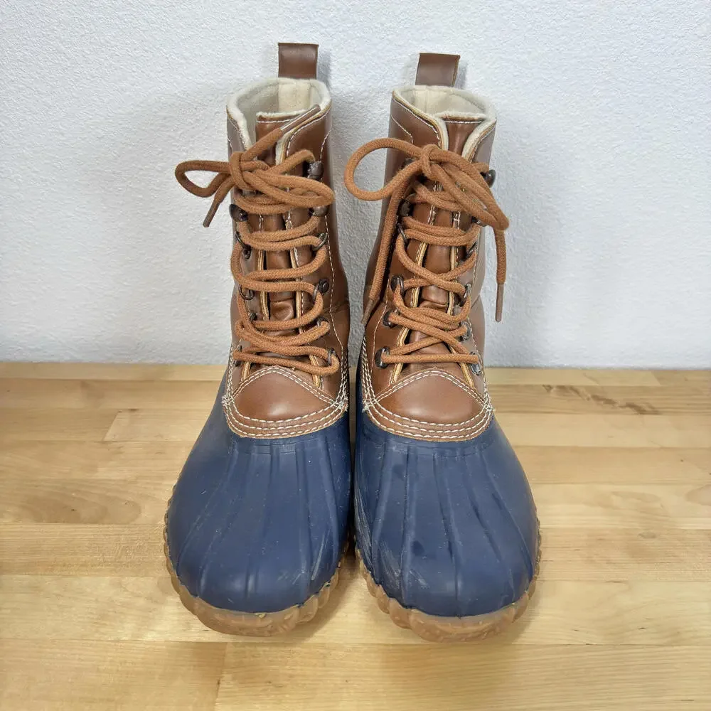 Esprit Women's Blue and‎ Brown Lace Faux Fur Lined Winter Duck Boots Size 8M